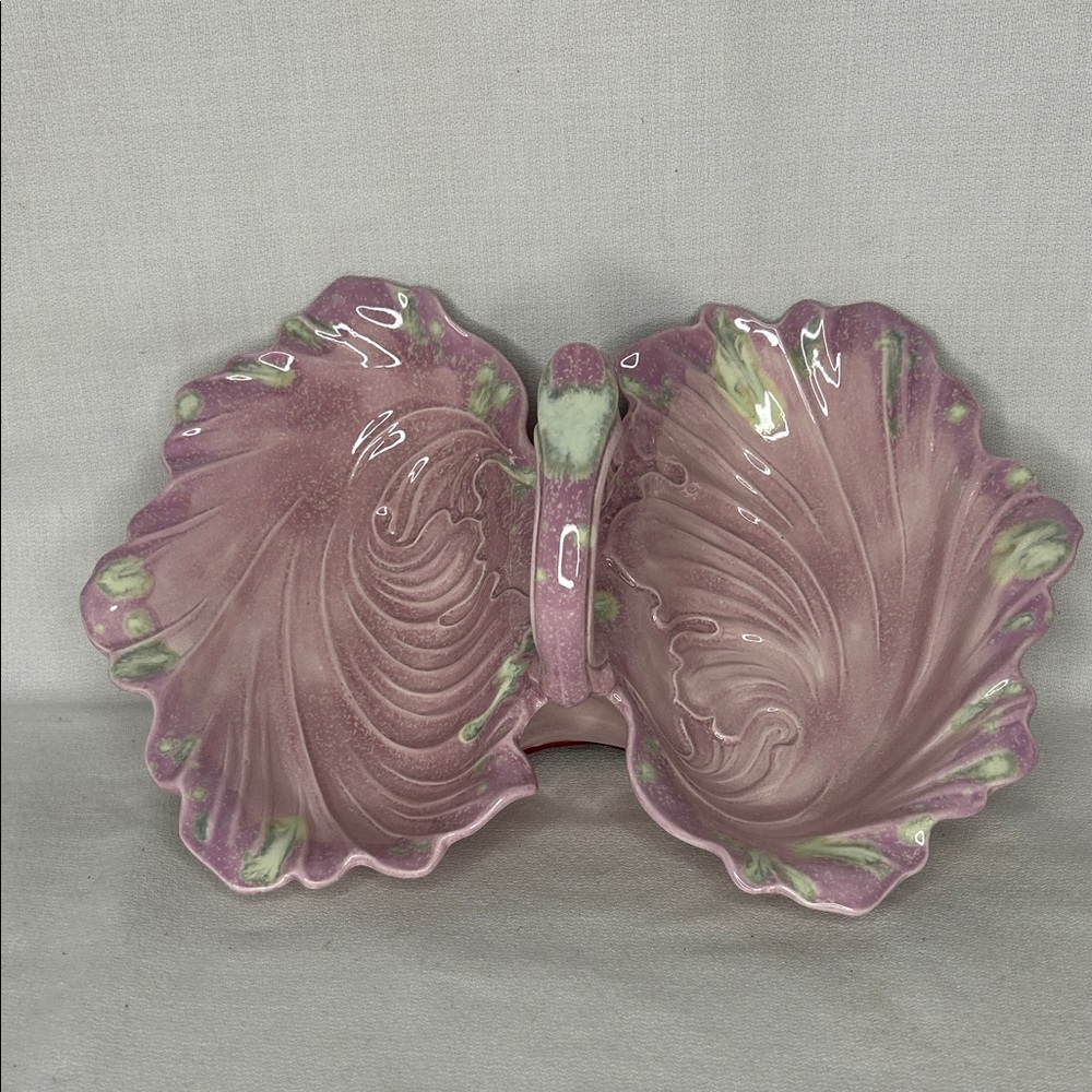 Pink Leaf-Shaped Ceramic Handled Serving Dish  MCM 50’s-60’s Vintage 12”x10”x5”
